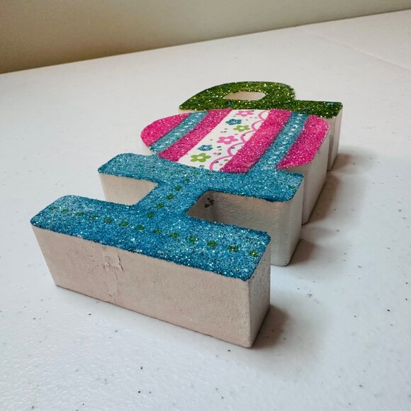 Easter HOP wood block decoration spring springtime Easter Egg glitter decoration - Picture 3 of 10